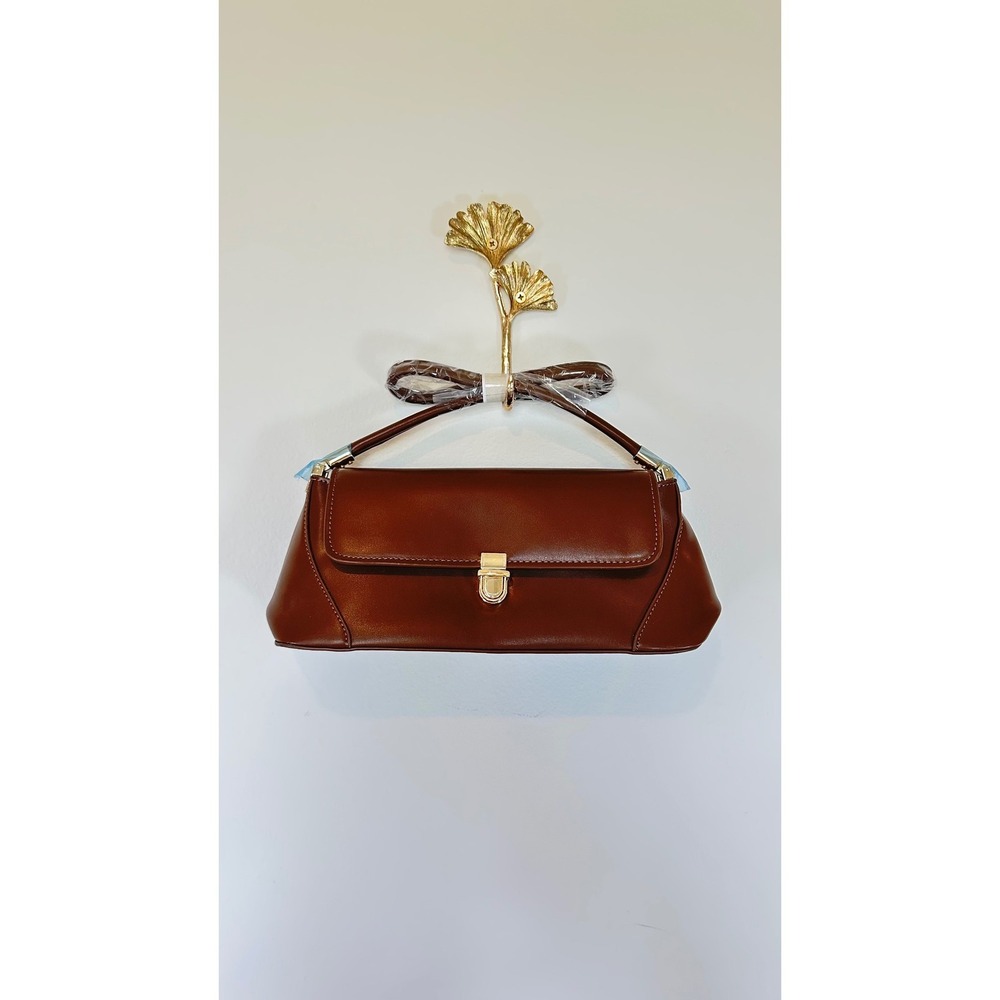 Baguette Shoulder Bag Minimalist Womens Small Brown Vegan Leather Retro Classic - Picture 2 of 10